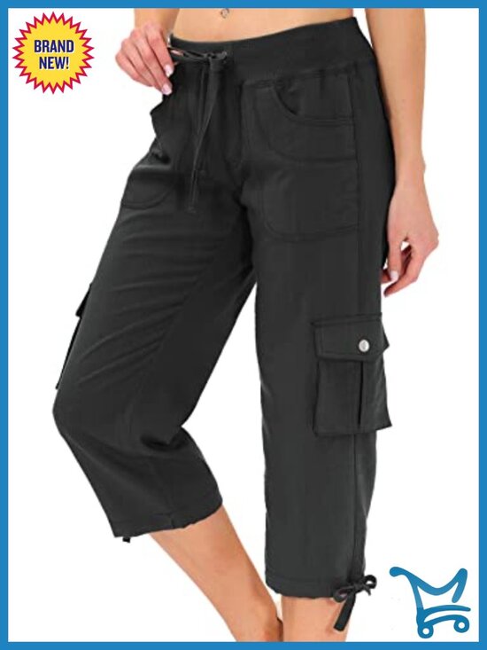 Pants - MoFiz Womens Capris Pockets Loose Fit Lightweight Cargo Hiking Outdoor Pants